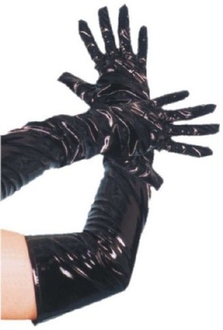 Long Black Patent Gloves